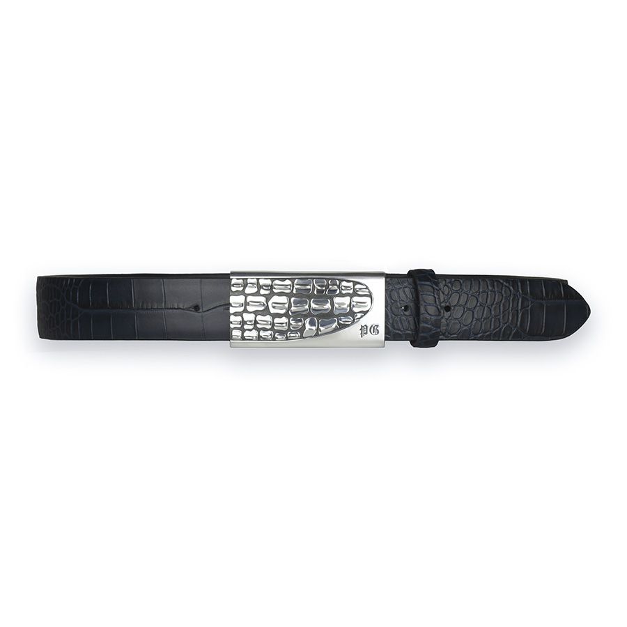 Cintura da uomo con fibbia in Argento 925%° con pelle Blu