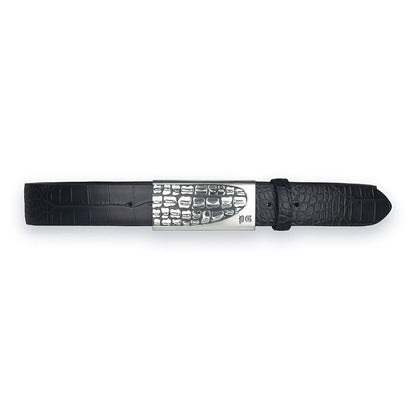 Cintura da uomo con fibbia in Argento 925%° con pelle Blu