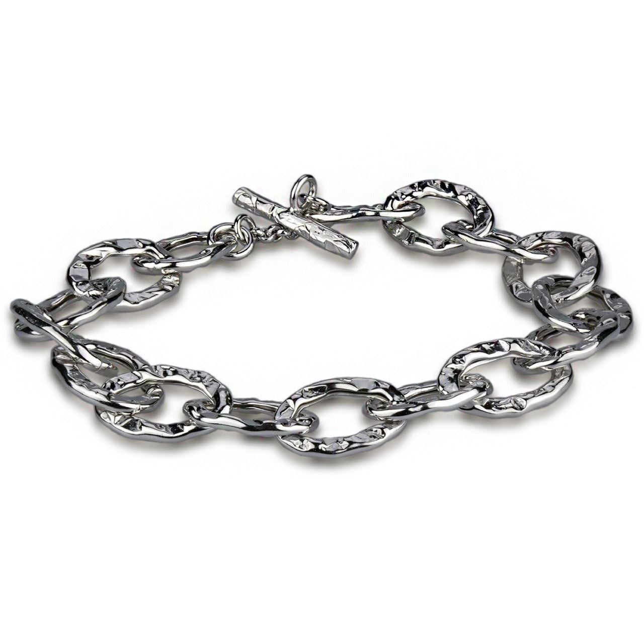 Bracciale a catena martellata con maglie ovali in argento