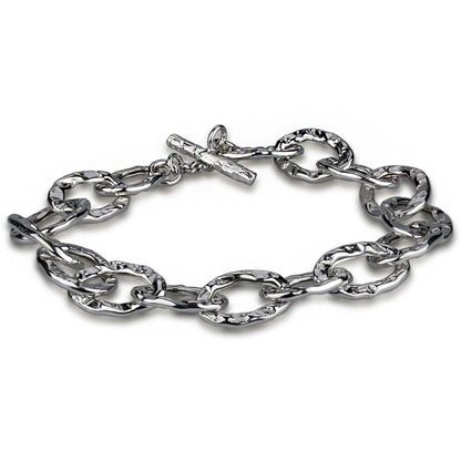 Hammered chain bracelet with oval links in silver