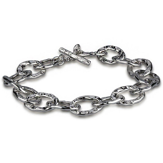 Bracciale a catena martellata con maglie ovali in argento