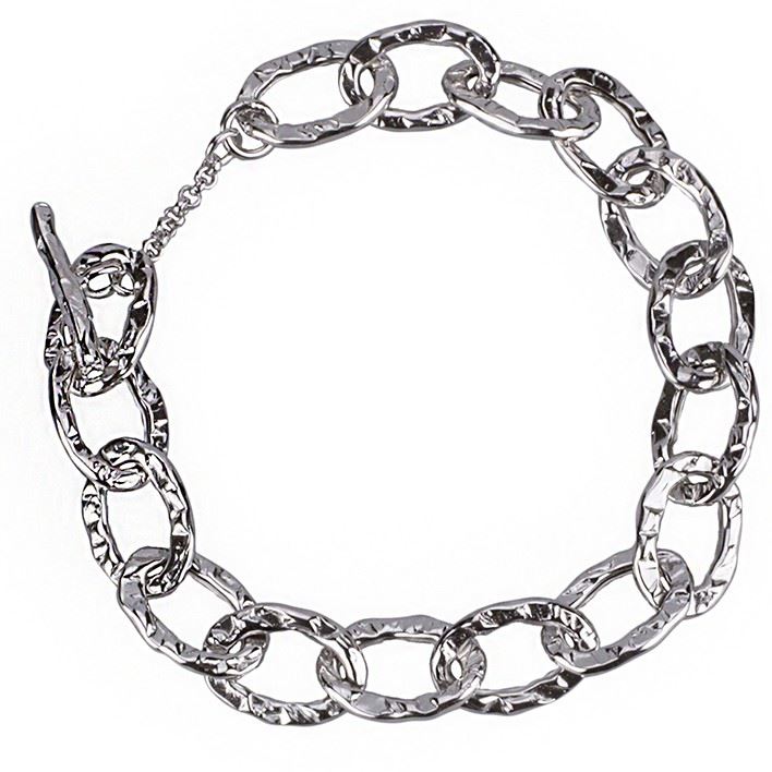 Bracciale a catena martellata con maglie ovali in argento