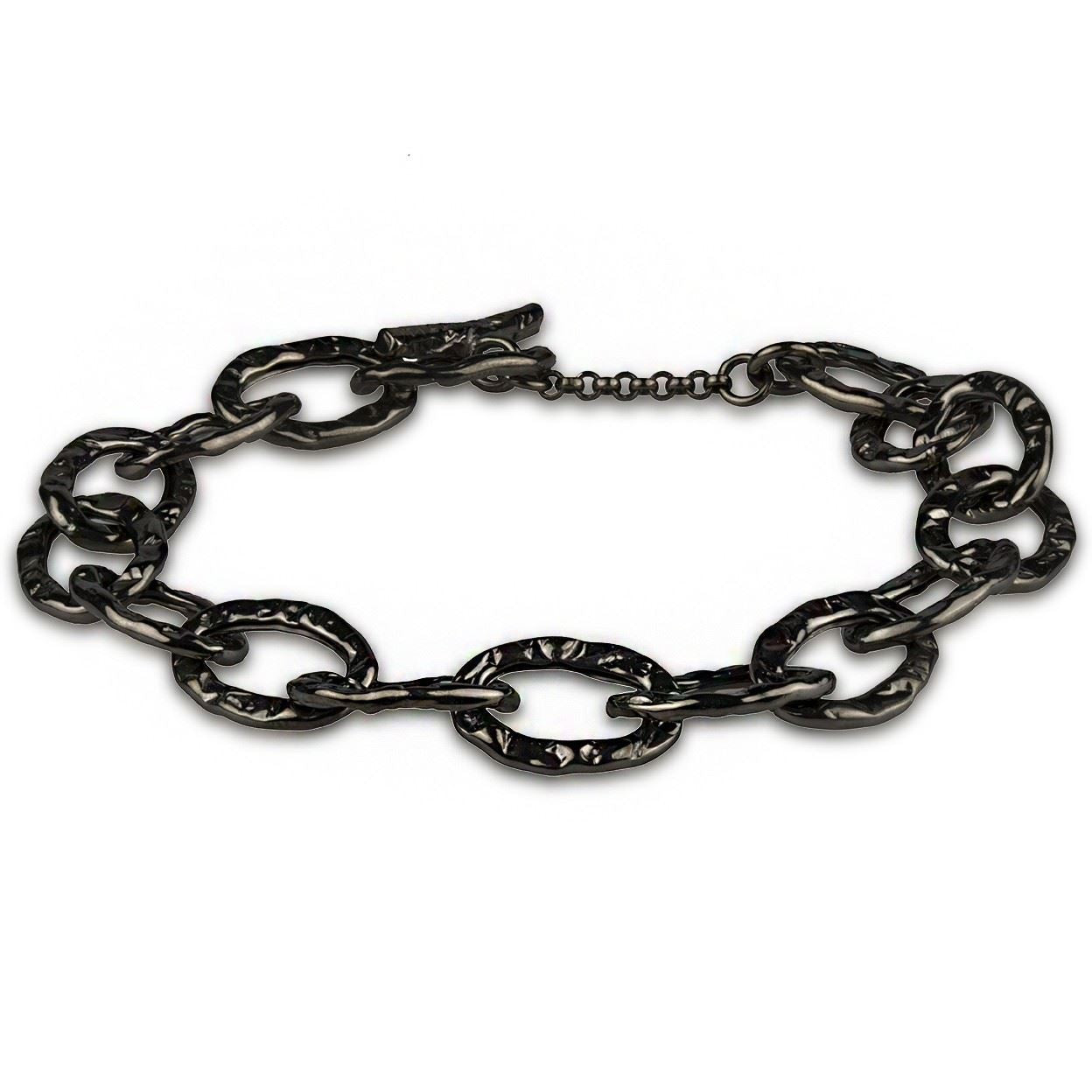 Gehämmertes Kettenarmband mit ovalen Gliedern aus Rutheniumsilber