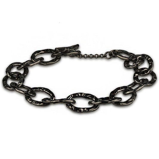 Bracciale a catena martellata con maglie ovali in argento rutenio