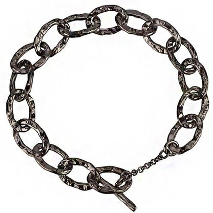 Hammered chain bracelet with oval links in ruthenium silver