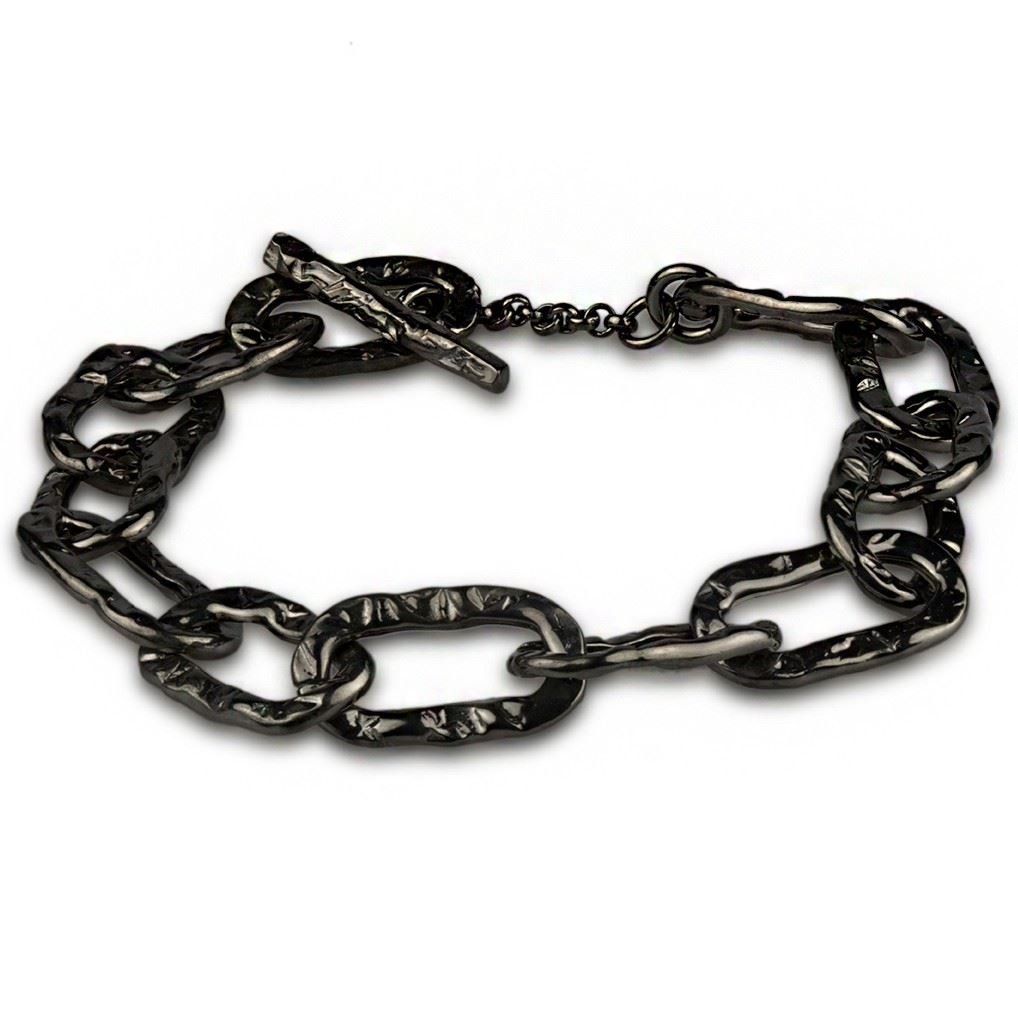 Gehämmertes Kettenarmband mit rechteckigen Gliedern aus Rutheniumsilber