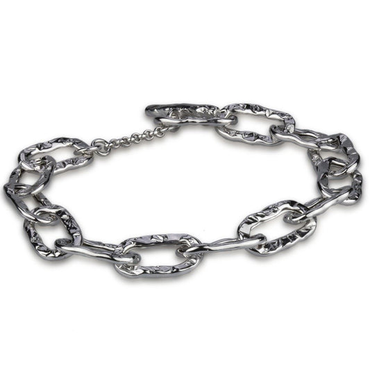 Bracciale a catena martellata in argento con maglie rettangolari