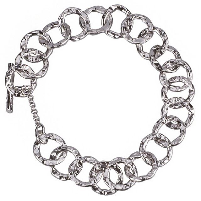 Bracciale a catena martellata in argento con maglie rotonde