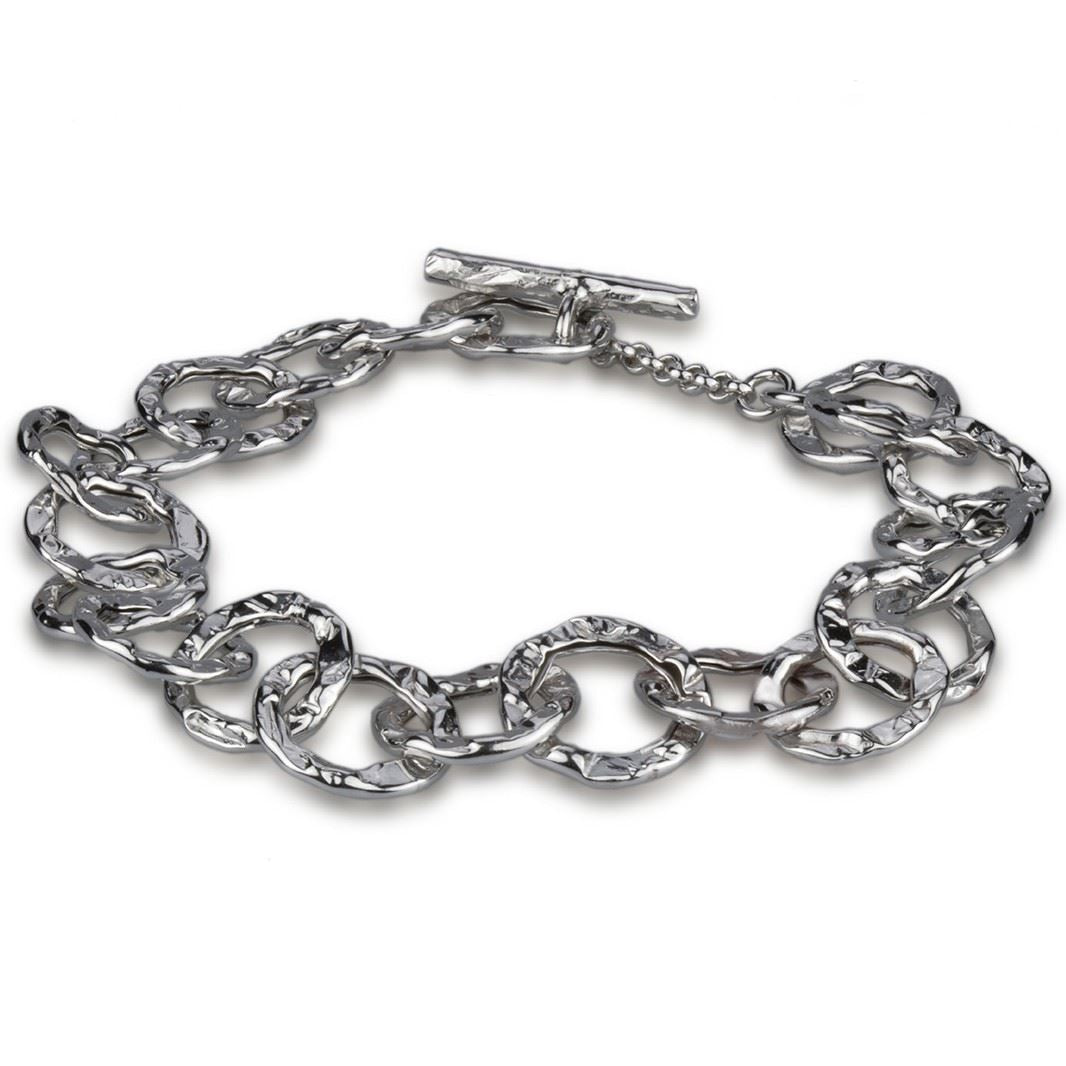 Bracciale a catena martellata in argento con maglie rotonde
