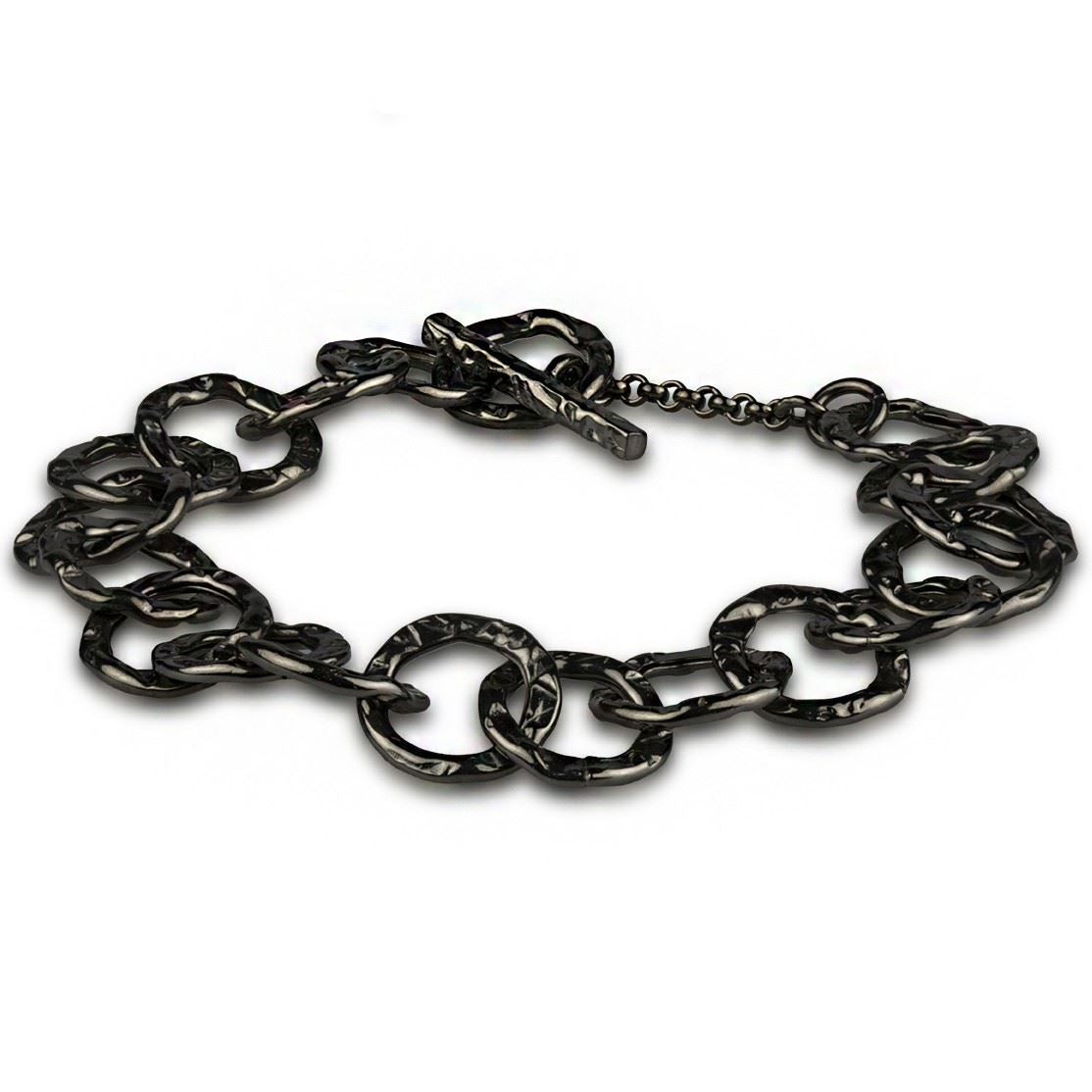 Gehämmertes Kettenarmband aus Rutheniumsilber mit runden Gliedern