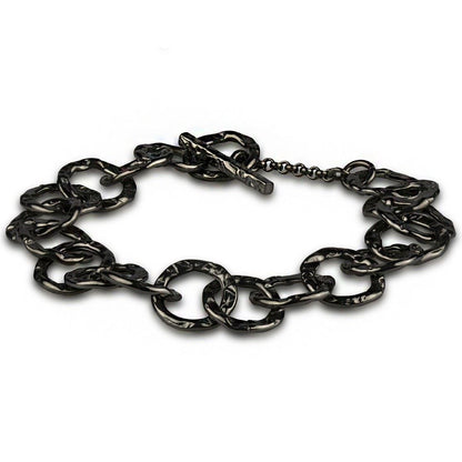 Hammered chain bracelet in ruthenium silver with round links