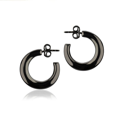 Orecchini a cerchio in argento rutenio sezione quadrata diametro 20mm