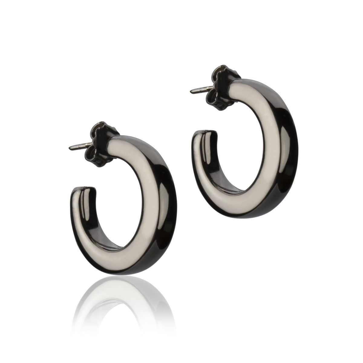Orecchini a cerchio in argento rutenio sezione quadrata diametro 20mm