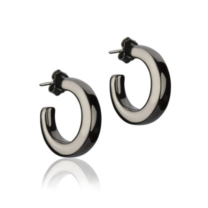 Orecchini a cerchio in argento rutenio sezione quadrata diametro 20mm