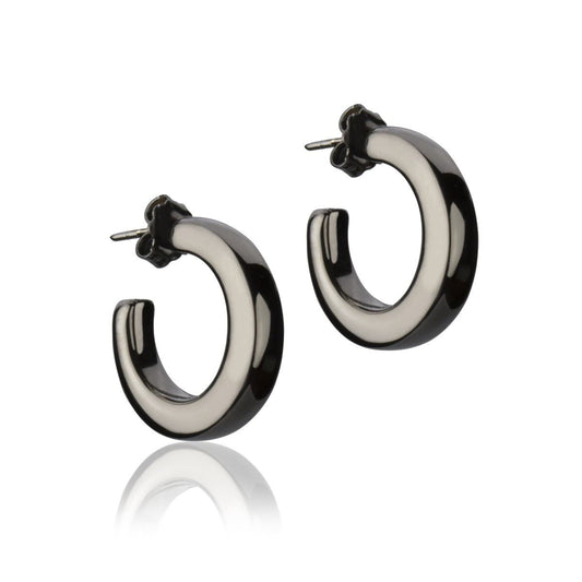 Orecchini a cerchio in argento rutenio sezione quadrata diametro 20mm