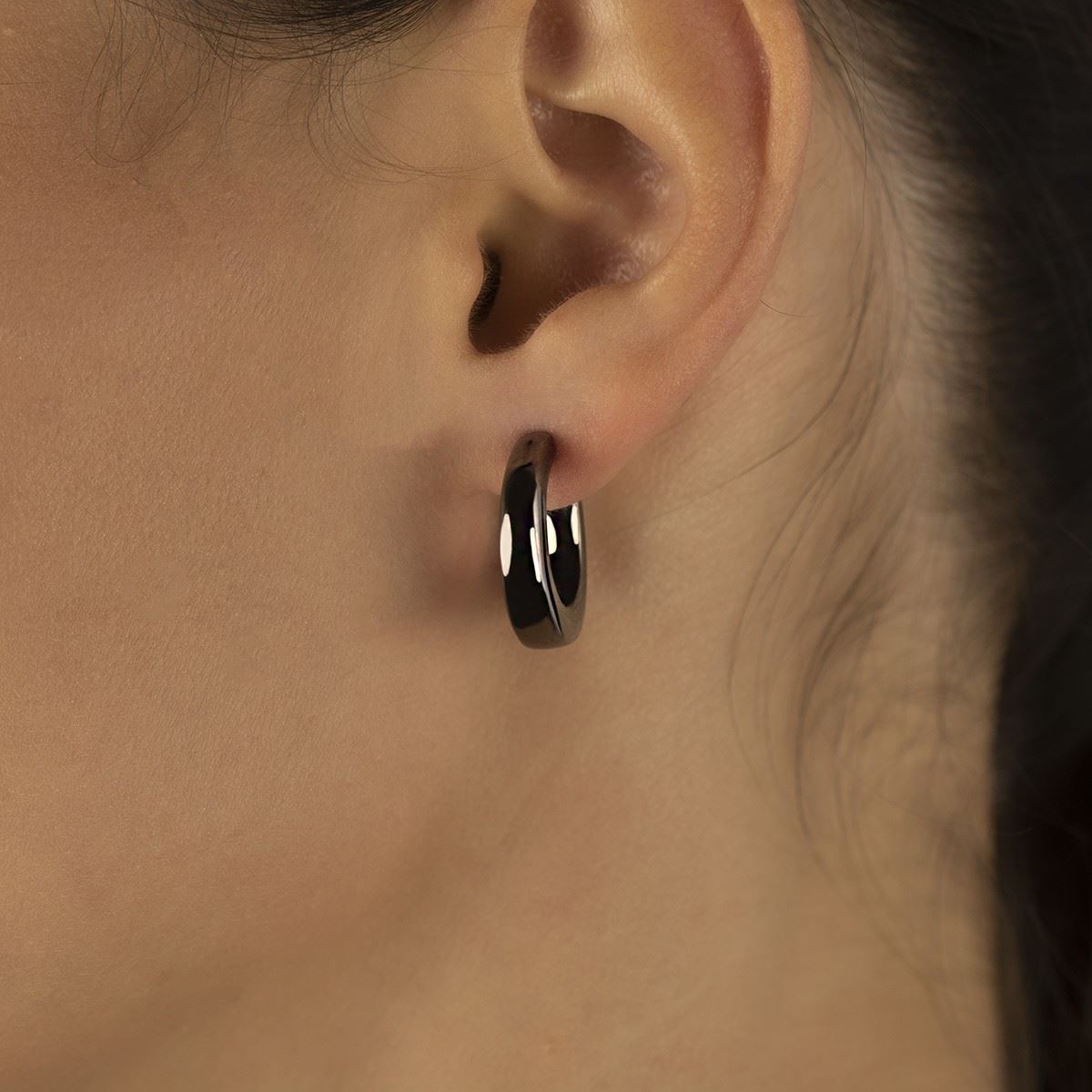 Orecchini a cerchio in argento rutenio sezione quadrata diametro 20mm