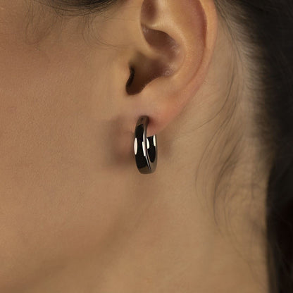 Orecchini a cerchio in argento rutenio sezione quadrata diametro 20mm