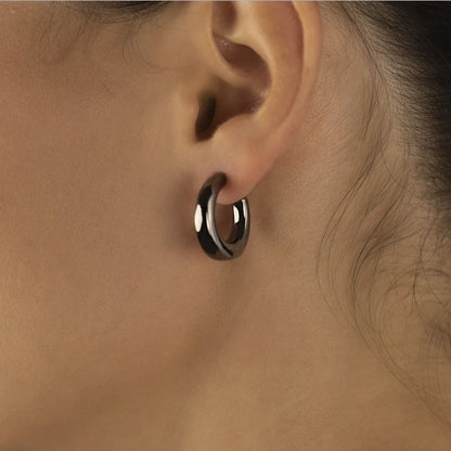 Orecchini a cerchio in argento rutenio sezione quadrata diametro 20mm
