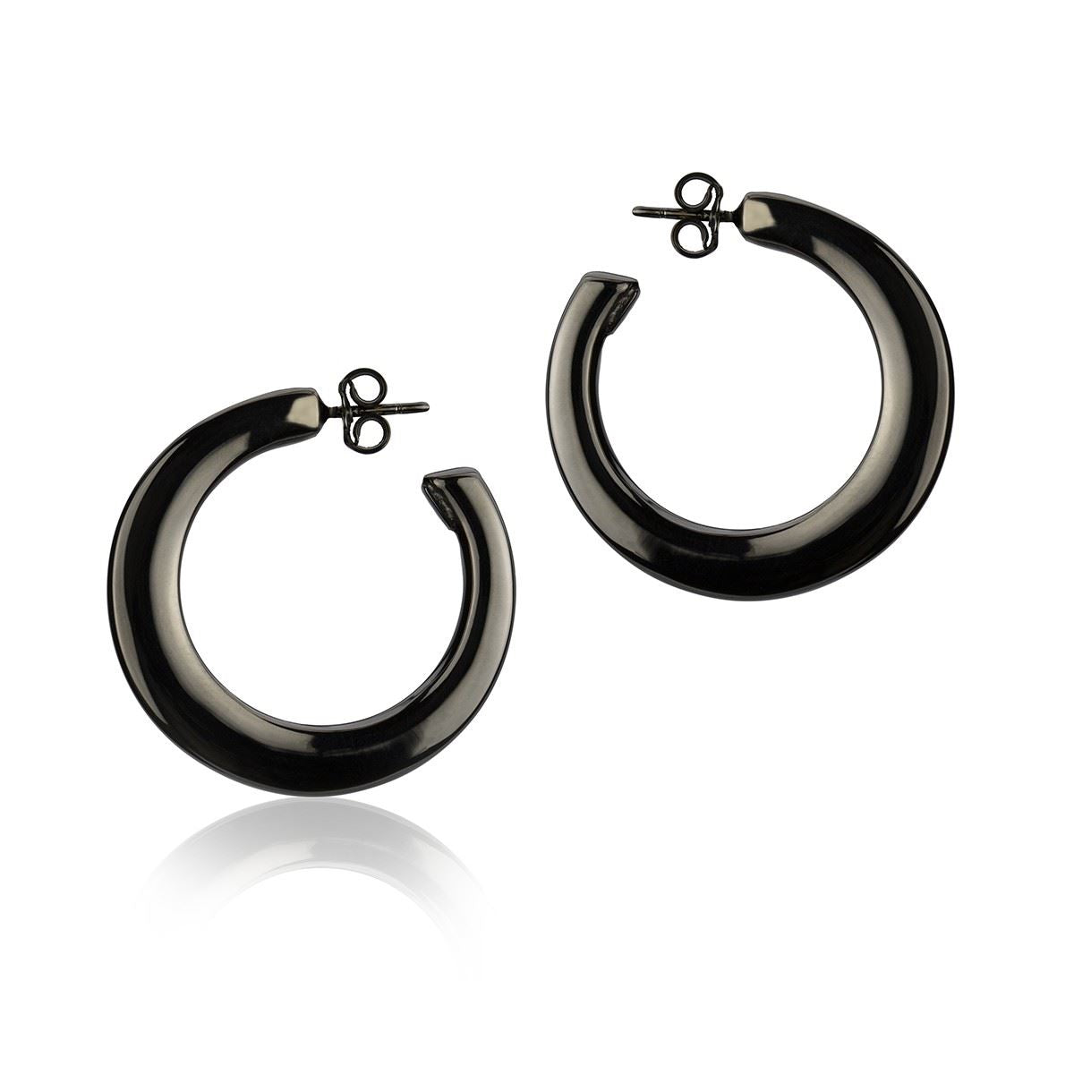 Orecchini a cerchio in argento rutenio sezione quadrata diametro 25mm