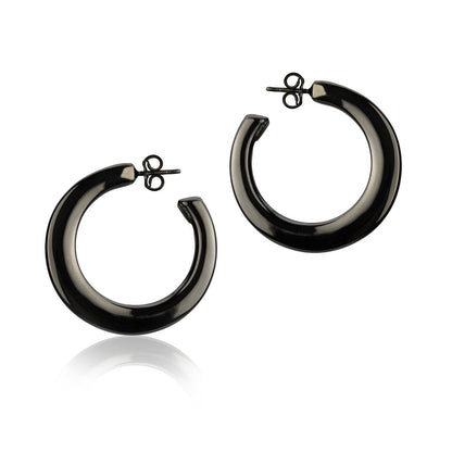 Orecchini a cerchio in argento rutenio sezione quadrata diametro 25mm