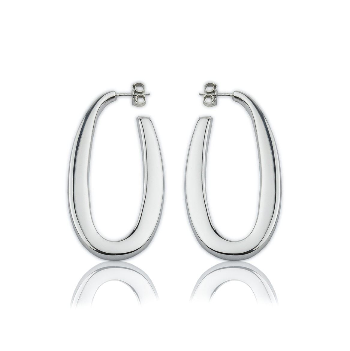 Orecchini ovali in argento sezione quadra lunghezza 45mm
