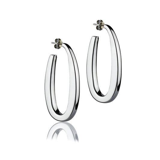 Oval silver earrings, square section, length 45mm