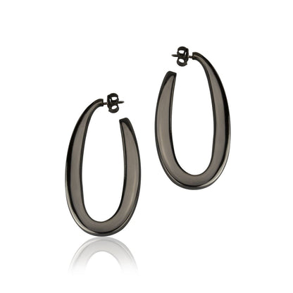 Orecchini ovali in argento rutenio sezione quadra lunghezza 45mm