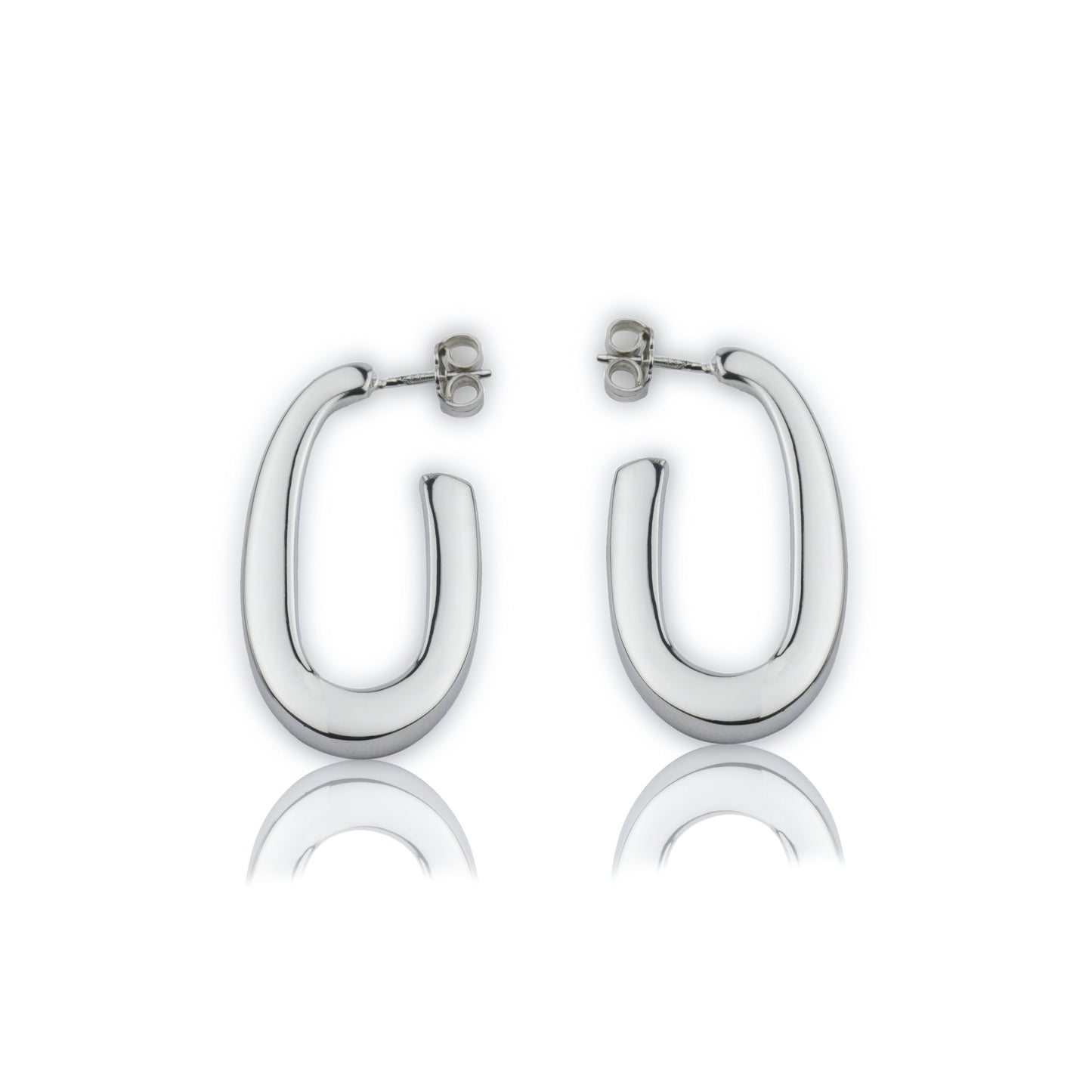 Oval silver earrings, square section, length 35mm