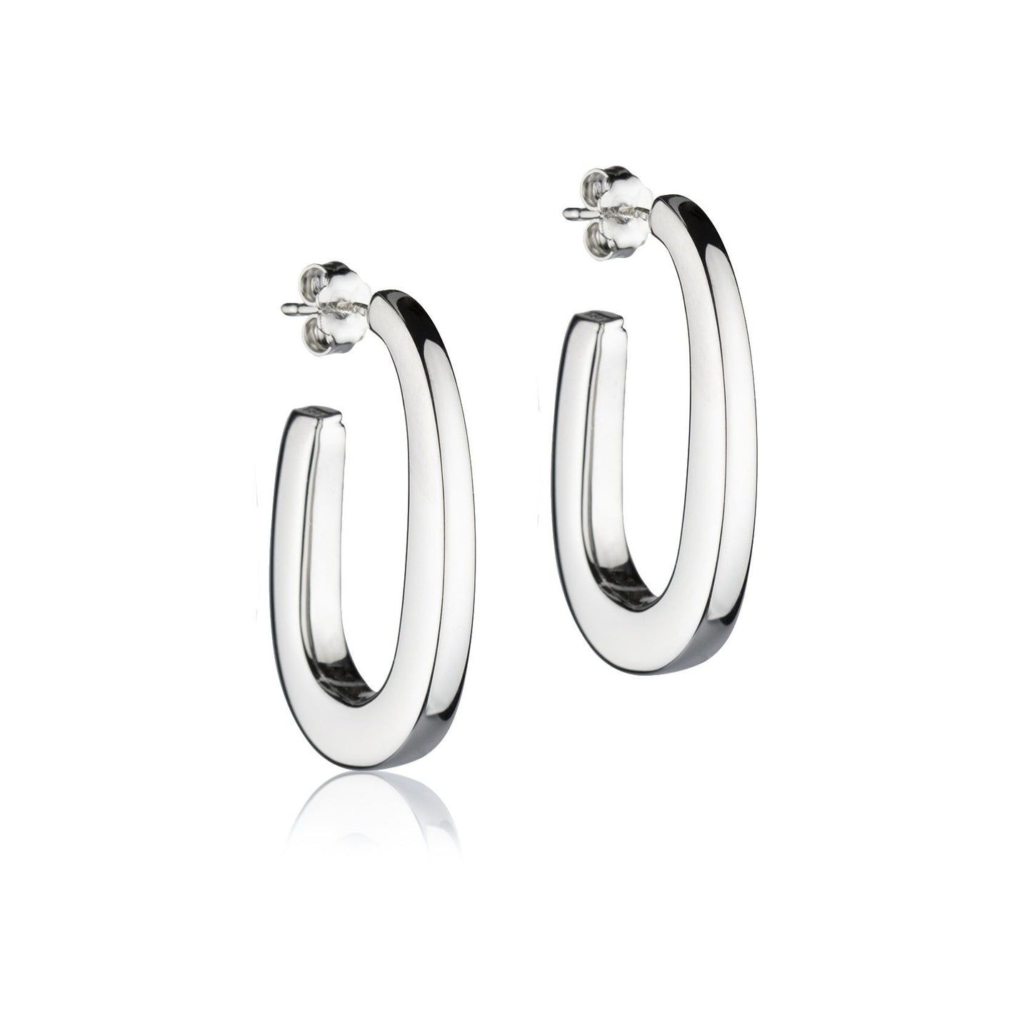 Oval silver earrings, square section, length 35mm