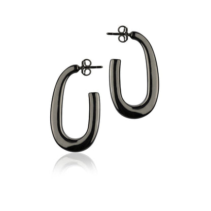 Orecchini ovali in argento rutenio sezione quadrata lunghezza 35mm