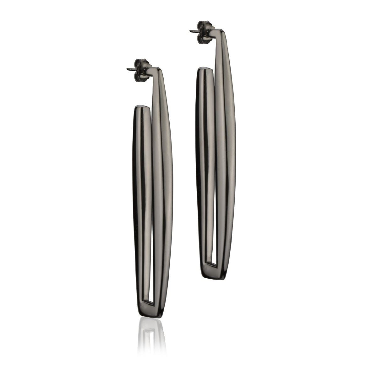 Rechteckige Ohrringe aus Rutheniumsilber, 70 mm lang