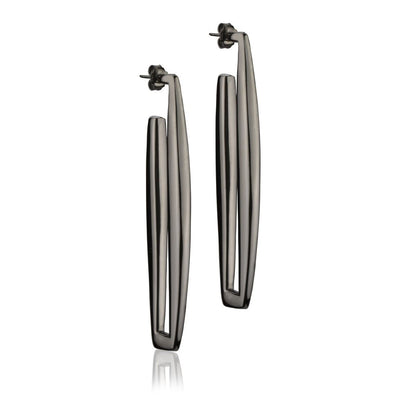 Rechteckige Ohrringe aus Rutheniumsilber, 70 mm lang