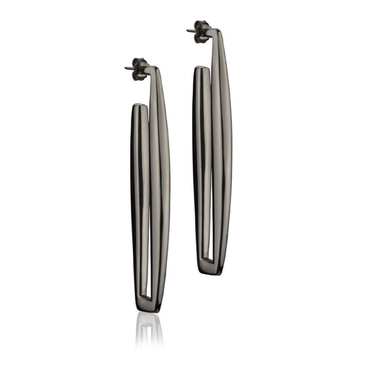 Orecchini in argento rutenio rettangolari lunghezza 70mm