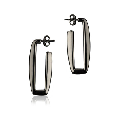 Rechteckige Ohrringe aus Rutheniumsilber, 30 mm lang
