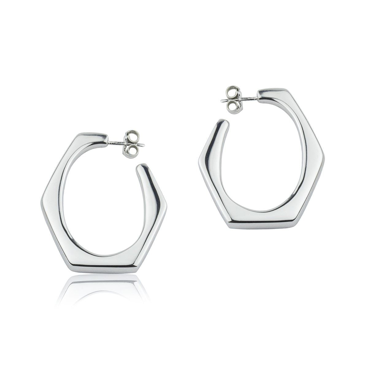 Orecchini esagonali in argento larghezza 30 mm