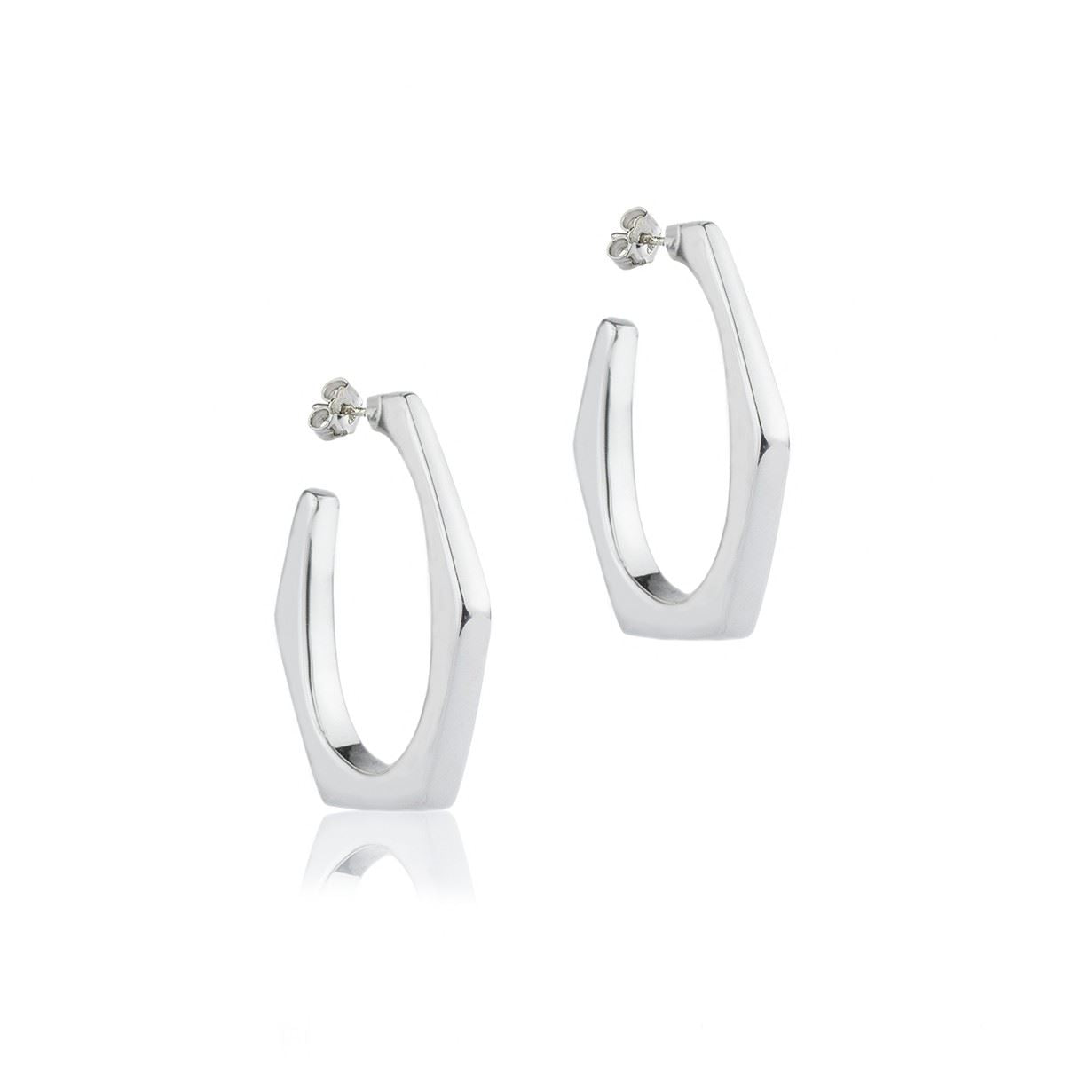 Orecchini esagonali in argento larghezza 30 mm