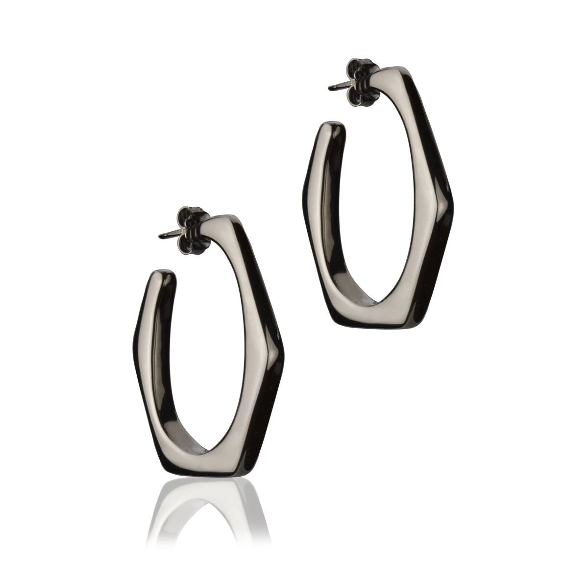 Orecchini esagonali in argento rutenio larghezza 30 mm