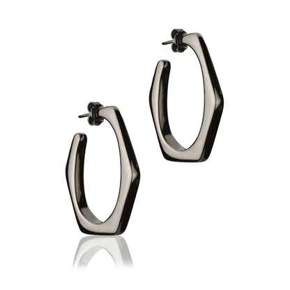 Orecchini esagonali in argento rutenio larghezza 30 mm