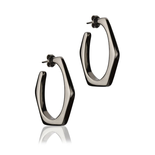 Orecchini esagonali in argento rutenio larghezza 30 mm