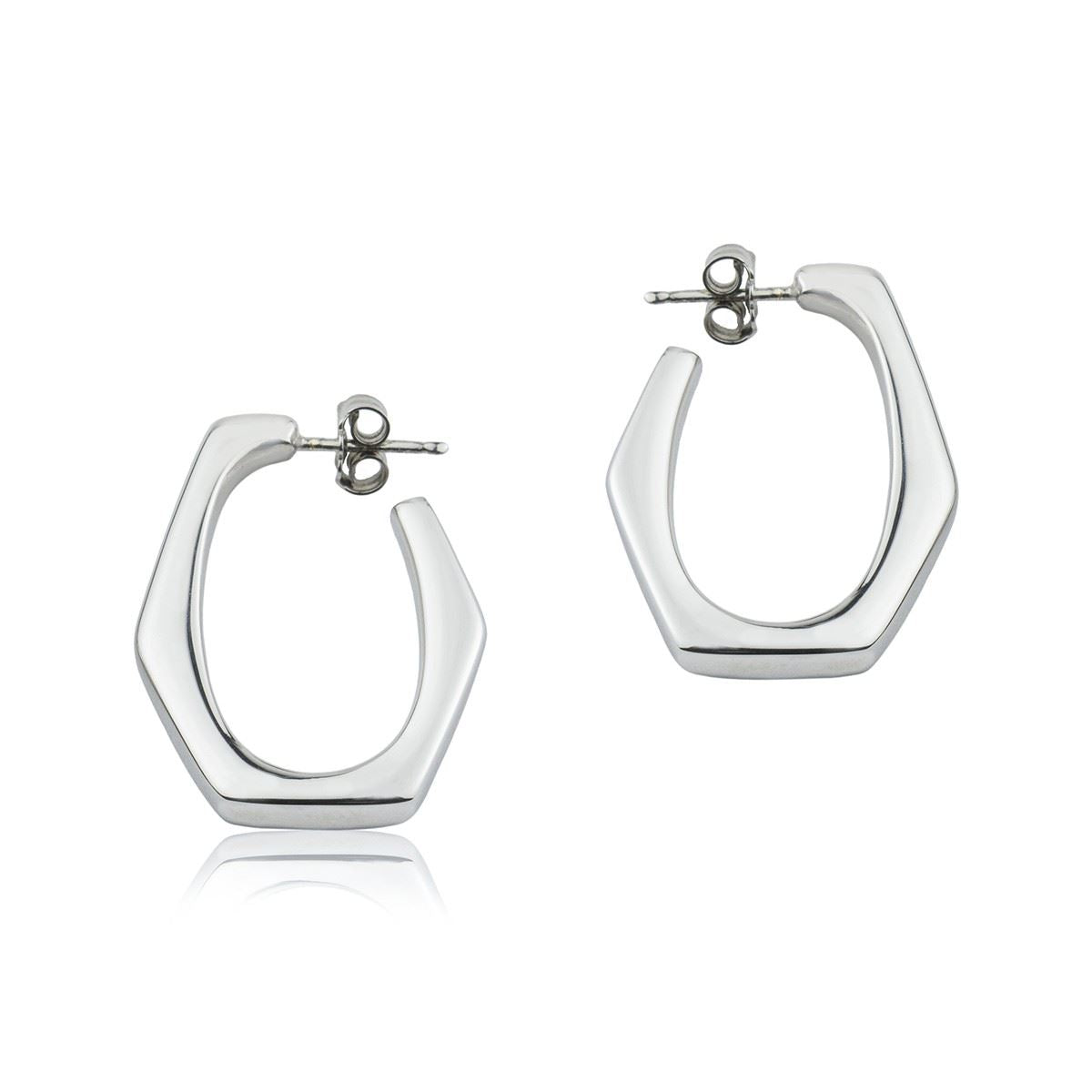 Orecchini esagonali in argento larghezza 20 mm