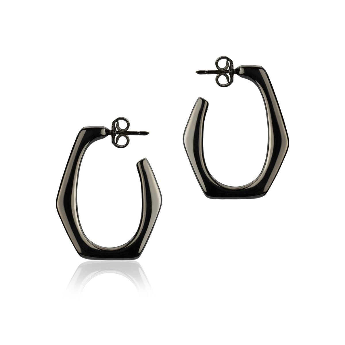Orecchini esagonali in argento rutenio larghezza 20 mm
