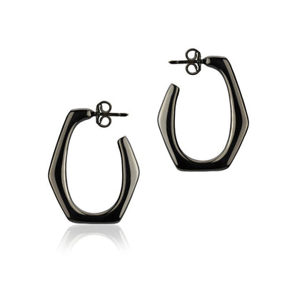 Orecchini esagonali in argento rutenio larghezza 20 mm
