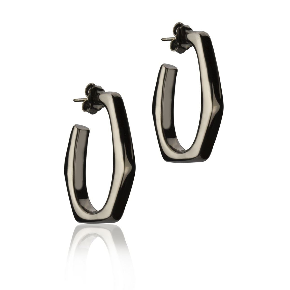Orecchini esagonali in argento rutenio larghezza 20 mm