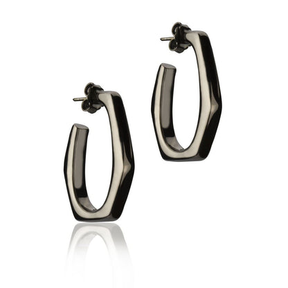 Orecchini esagonali in argento rutenio larghezza 20 mm