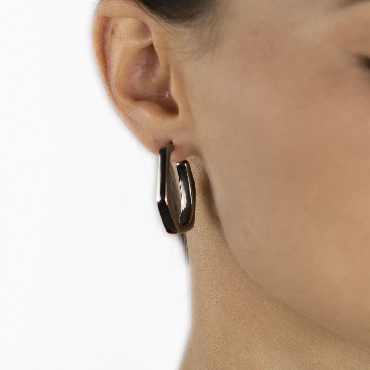 Orecchini esagonali in argento rutenio larghezza 20 mm