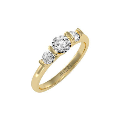 Trilogie-Ring aus 18-karätigem Gelbgold mit 0,87 Karat Diamanten