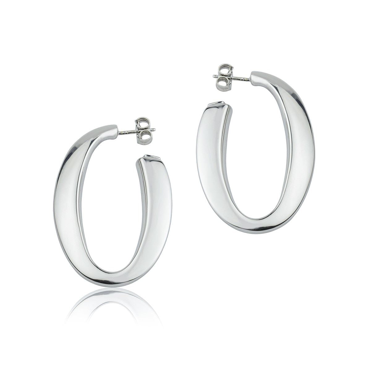 Oval silver earrings with a triangular section, length 40mm
