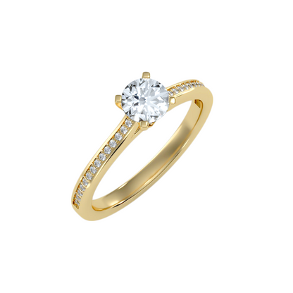 Solitärring mit 0,65 Karat Pavé-Fassung in 18 Karat Gelbgold