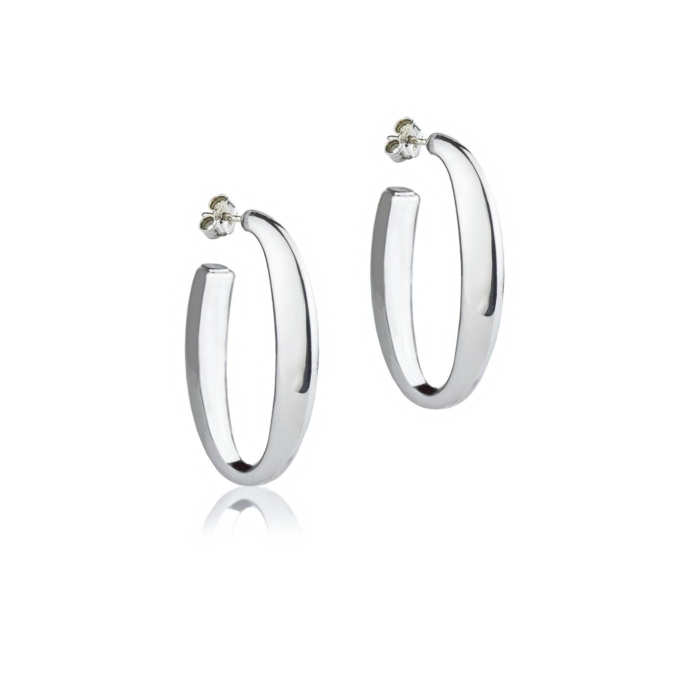 Oval silver earrings with a triangular section, length 40mm