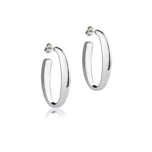 Oval silver earrings with a triangular section, length 40mm